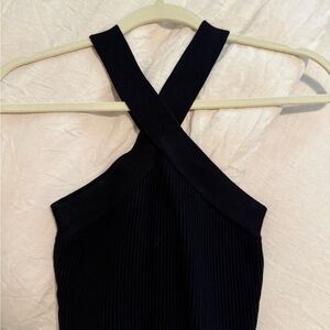 House of Harlow Black Ribbed Cross-Back Crop Top